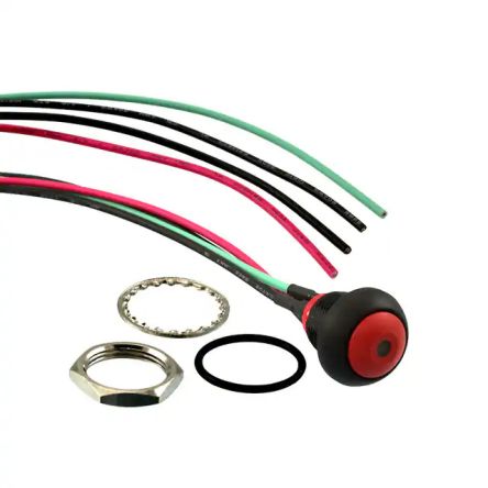 TE Connectivity PB6 Series Illuminated Push Button Switch, (On)-Off, Panel Mount, SPST - NO, Red LED, 50 V dc, 125V ac, [PB6B2FM3M1CAL03Y500]; 239-6433