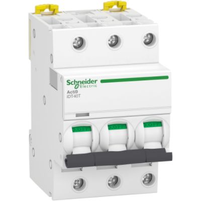 Schneider Electric Acti 9 Acti9 iDT40T MCB, 3P, 25A Curve C, 400V AC [A9P22325]; 239-9971