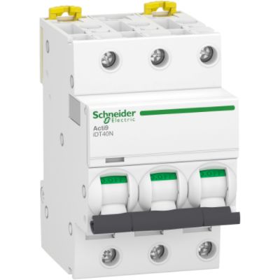 Schneider Electric Acti 9 Acti9 iDT40N MCB, 3P, 32A Curve D, 400V AC [A9P34332]; 239-9972