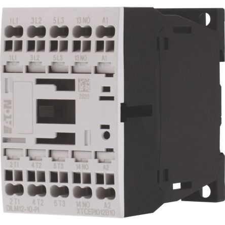 Eaton Contactors DILM Contactor, 230/240 V ac Coil, 3-Pole, 12 A, 5.5 kW, 1 N/O [199239 DILM12-10(230V50HZ,240V60HZ)-PI]; 240-2786