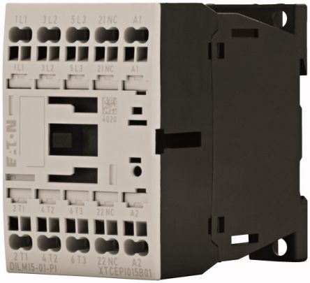 Eaton Contactors Contactor, 120 V ac Coil, 3-Pole, 15.5 A, 7.5 kW, 1 NC [199255 DILM15-01(110V50HZ,120V60HZ)-PI]; 240-2805