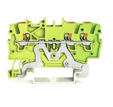 WAGO 2200-1307 TOPJOB S, 2200 Series Green/Yellow, 1mm², Single-Level, Push-In Cage Clamp Termination, ATEX, IECEx [2200-1307]; 240-7746