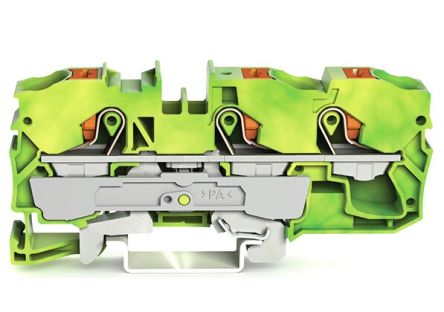 WAGO 2210-1307 TOPJOB S, 2210 Series Green/Yellow, 10mm², Single-Level, Push-In Cage Clamp Termination, ATEX, IECEx [2210-1307]; 240-7755
