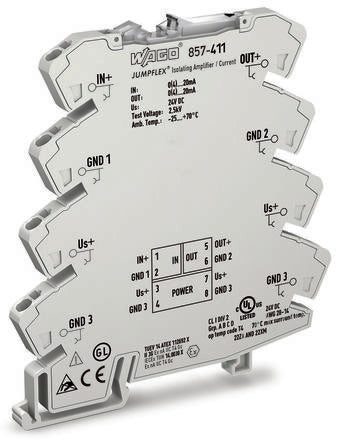 WAGO 857 Series Signal Conditioner, Current Input, Current, Voltage Output, 24V dc Supply, ATEX, IECEx [857-411]; 240-8032