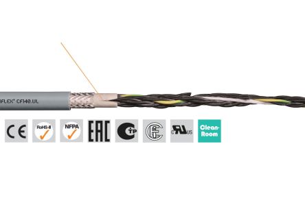 Igus chainflex CF140.UL Control Cable, 12 Cores, 0.75 mm², Screened, 100m, Silver Grey [CF140.07.12.UL (100m)]; 240-9610
