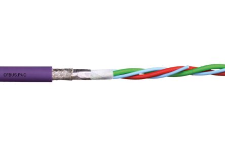 Igus chainflex CFBUS.PVC Bus Cable, 4 Cores, 0.15 mm², Screened, 100m, Red lilac [CFBUS.PVC.049 (100m)]; 240-9662