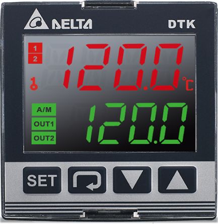 Delta Electronics DTK Panel Mount PID Temperature Controller, 48 x 48 (1/16 DIN)mm 1 Input, 2 Output Relay, 100 [DTK4848R12]; 241-1640