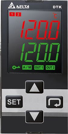 Delta Electronics DTK Panel Mount PID Temperature Controller, 48 x 96 (1/8 DIN)mm 1 Input, 2 Output Relay, 100 → [DTK4896R01]; 241-1642