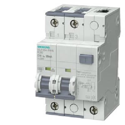 Siemens RCBO, 13A Current Rating, 2P Poles, 30mA Trip Sensitivity, Type A, SENTRON Range [5SU1324-7FA13]; 241-4443