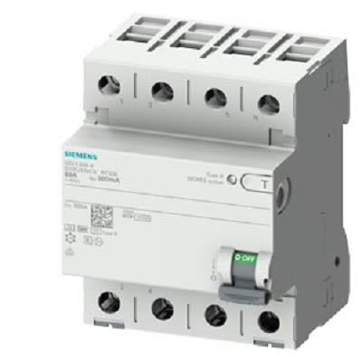 Siemens SENTRON 5SV3xxx RCCB, 63A, 4 Pole, 500mA, Type B, 400V ac [5SV3746-5]; 241-4450