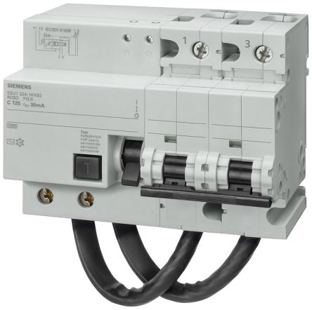 Siemens RCBO, 125A Current Rating, 2P Poles, 30mA Trip Sensitivity, Type C, Sentron Range [5SU1324-7KK82]; 243-6178