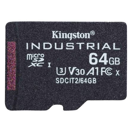 Kingston 64 GB Industrial MicroSDXC Micro SD Card, Class 10, UHS-I, U3, V30, A1 [SDCIT2/64GBSP]; 243-6492