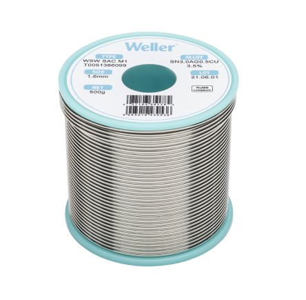 Weller Wire, 1.6mm Lead Free Solder, 217-221°C Melting Point [T0051386099]; 244-1522