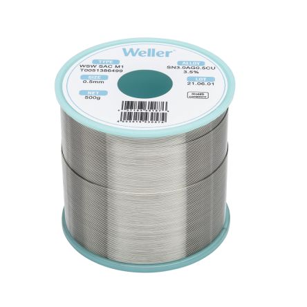 Weller Wire, 0.5mm Lead Free Solder, 217-221°C Melting Point [T0051386499]; 244-1525
