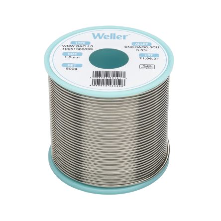 Weller Wire, 1.6mm Lead Free Solder, 217-221°C Melting Point [T0051386699]; 244-1529