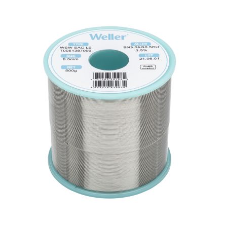 Weller Wire, 0.5mm Lead Free Solder, 217-221°C Melting Point [T0051387099]; 244-1534
