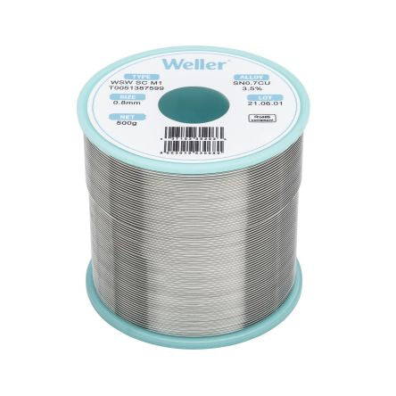 Weller Wire, 0.8mm Lead Free Solder, 228°C Melting Point [T0051387599]; 244-1538