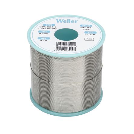 Weller Wire, 0.5mm Lead Free Solder, 228°C Melting Point [T0051387699]; 244-1539