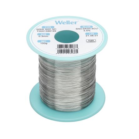 Weller Wire, 0.3mm Lead Free Solder, 217-221°C Melting Point [T0051388199]; 244-1544