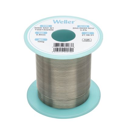 Weller Wire, 0.8mm Lead Free Solder, 217-221°C Melting Point [T0051402599]; 244-1547