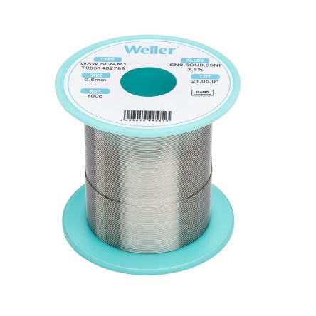 Weller Wire, 0.5mm Lead Free Solder, 228-229°C Melting Point [T0051402799]; 244-1550