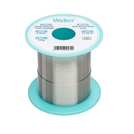 Weller Wire, 0.3mm Lead Free Solder, 228-229°C Melting Point [T0051402899]; 244-1551