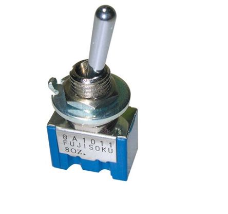 Nidec Components Toggle Switch, PCB Mount, (On)-Off-(On), SPDT, PC Straight Terminal [8A1022-Z]; 244-3235