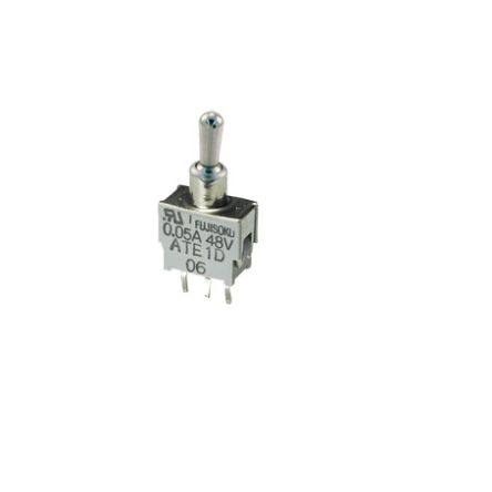 Nidec Components Toggle Switch, PCB Mount, (On)-Off-(On), DPDT, PC Straight Terminal [ATE2E-2M3-10-Z]; 244-3307