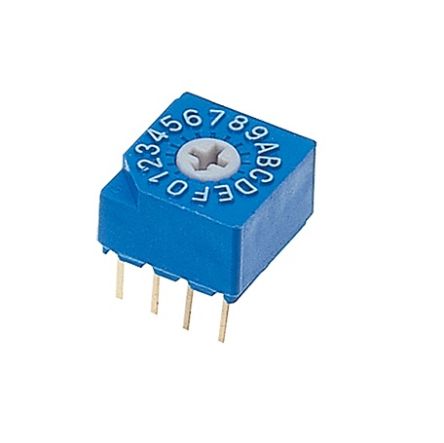 Nidec Components S-1000A, 16 Position, Hexadecimal Rotary Switch, 100 mA, Pin [S-1010A]; 244-4147
