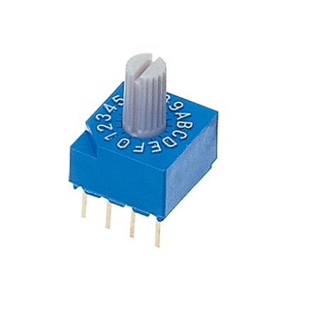 Nidec Components S-1000A, 16 Position, Hexadecimal Rotary Switch, 100 mA, Pin [S-1110A]; 244-4154