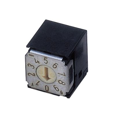 Nidec Components SA-7000, 10 Position, BCD Rotary Switch, 100 mA, J-Hook [SA-7011TA]; 244-4195