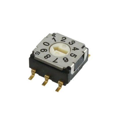 Nidec Components SH-7000, 10 Position, BCD Rotary Switch, 100 mA, Gull Wing [SH-7010TB]; 244-4279