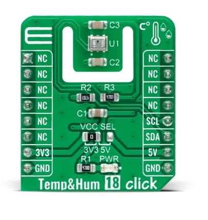 MikroElektronika Temp & Hum 18 Click Temperature & Humidity Sensor Add On Board for HS3003 MikroBUS [MIKROE-4892]; 247-1039