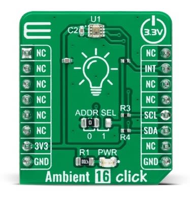 MikroElektronika Ambient 16 Click Ambient Light Sensor Add On Board for BH1726NUC MikroBUS [MIKROE-4933]; 247-1045