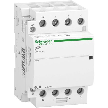 Schneider Electric Acti9 iDT40 Contactor, 240 V ac Coil, 4-Pole, 40 A, 4NO [A9C24740]; 247-1925