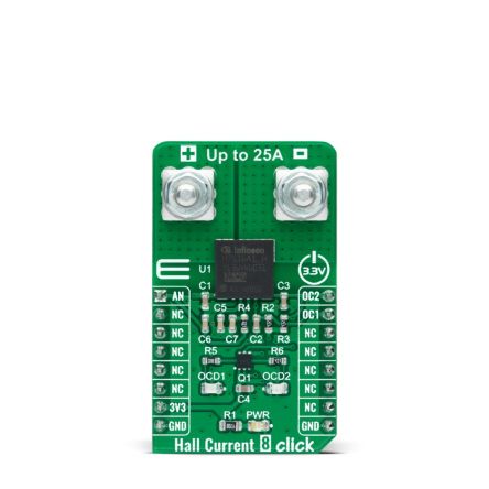MikroElektronika Hall Current 8 Click - 25A Magnetic Current Sensor Add On Board for TLI4971-A025T5 mikroBUS socket [MIKROE-4632]; 247-5652