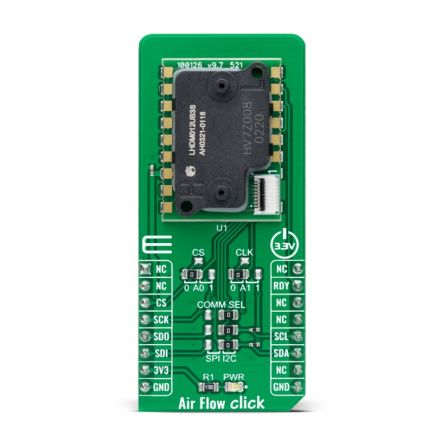MikroElektronika Air Flow Click Differential Pressure Sensor Add On Board for LHDULTRAM012UB3 mikroBUS socket [MIKROE-4677]; 247-5666