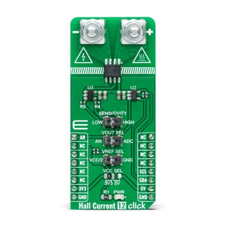 MikroElektronika Hall Current 12 Click Hall Effect Sensor Add On Board for LMV321, MCP3221, TMCS1100A4 mikroBUS socket [MIKROE-4798]; 247-5710