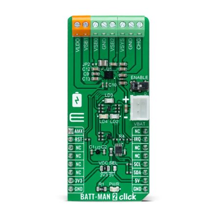 MikroElektronika BATT-MAN 2 Click Power Management Unit (PMU) for MAX77654 for mikroBUS socket [MIKROE-4837]; 247-5727