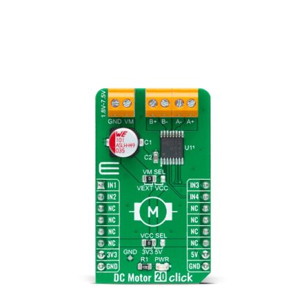 MikroElektronika DC Motor 20 Click DC Motor Driver for TC78H651AFNG for mikroBUS socket [MIKROE-4884]; 247-5735