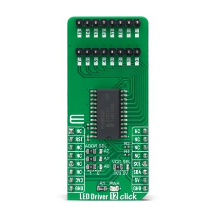 MikroElektronika MIKROE-4977, LED Driver 12 Click LED Driver Add On Board for PCA9532 for mikroBUS socket [MIKROE-4977]; 247-5772