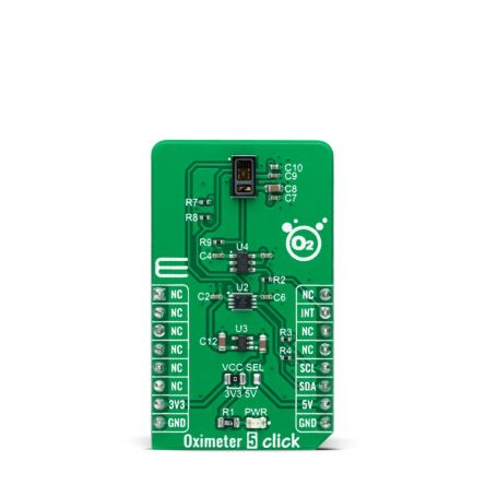 MikroElektronika Oximeter 5 Click Pulse Oximeter Sensor Add On Board for MAX30102 mikroBUS socket [MIKROE-4986]; 247-5776