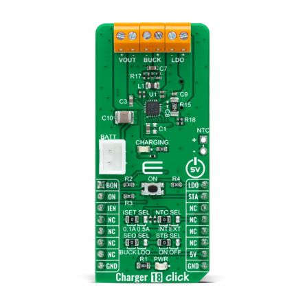 MikroElektronika Charger 18 Click Battery Charger for LTC3553 for mikrobus Socket [MIKROE-4990]; 247-5778
