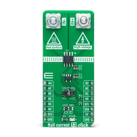 MikroElektronika Hall Current 13 Click Hall Effect Sensor Add On Board for TMCS1107-Q1 mikroBUS socket [MIKROE-5066]; 247-5797