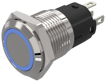EAO 82 Series Illuminated Illuminated Push Button Switch, Momentary, Panel Mount, 16mm Cutout, SPDT, Blue LED, 12V, [82-4151.1123]; 247-8761