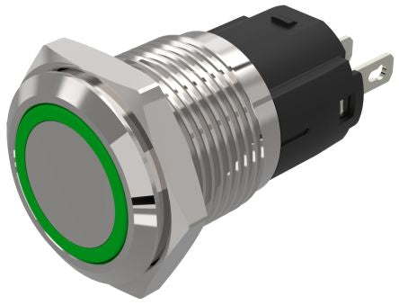 EAO 82 Series Green Indicator, 12V ac/dc, 16mm Mounting Hole Size, Solder Tab Termination, IP65, IP67 [82-4551.0133]; 247-8820