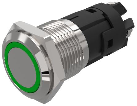 EAO 82 Series Illuminated Illuminated Push Button Switch, Latching, Panel Mount, 16mm Cutout, SPDT, Green LED, 12V, [82-4552.2133]; 247-8841
