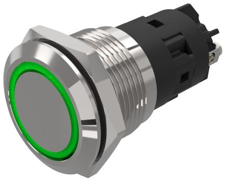 EAO 82 Series Green Indicator, 12V ac/dc, 19mm Mounting Hole Size, Solder Tab Termination, IP65, IP67 [82-5151.0133]; 247-8852