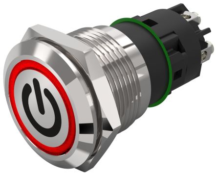 EAO 82 Series Illuminated Illuminated Push Button Switch, Latching, Panel Mount, 19mm Cutout, SPDT, Red LED, 240V, [82-5152.2114.B002]; 247-8907