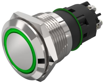 EAO 82 Series Illuminated Illuminated Push Button Switch, Latching, Panel Mount, 19mm Cutout, SPDT, Green LED, 240V, [82-5152.2134]; 247-8918